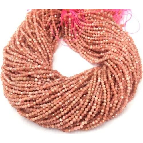 Tiny Rhodocrosite Micro Faceted Beads 2 3 4mm Natural Salmon Pink Round Rhodonite Gem stone Small Beads 15.5"strand