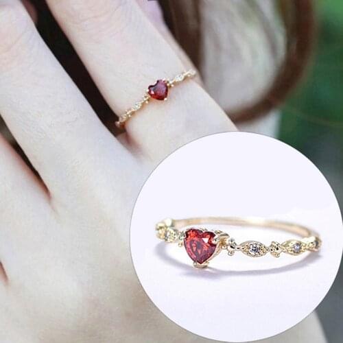 Cute Dainty Womens Gold PlatedHeart-shaped Drill Rings Delicate Rings Rings Wedding Jewelry