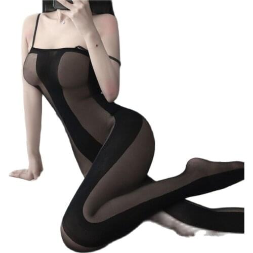 Fashion Black Slk Dating Pants One-Piece Stockings Suspenders Open File Free Take-Off Ultra-Thin See-Through Bottoming Tights
