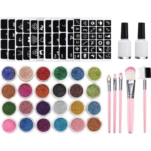 Halloween Decor Glitter Tattoo Kit Semipermanent Tattoo Decals Assorted Tattoo Template DIY Body Art Supplies for Girls Women