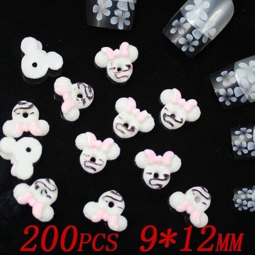 200pcs 12x9mm white color Lovely Mickey design nail art fashion Manicure 3d nail sticker