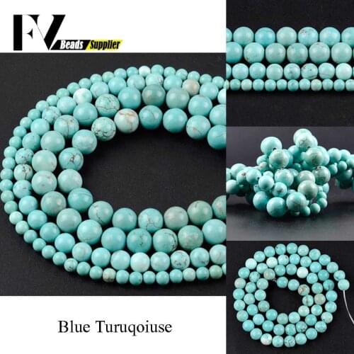 Natural Blue Turquoises Stone Loose Beads Diy Jewelry 4 6 8 10 12mm Gem Round Beads For Jewellery Making Handicraft Accessories