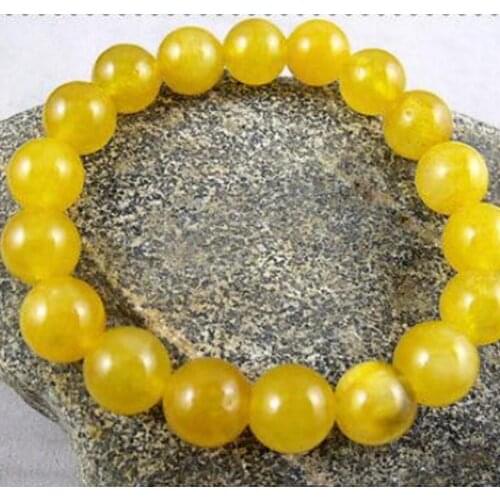 New hot 10mm Yellow Jade Beads Elastic Amulet Bracelet
