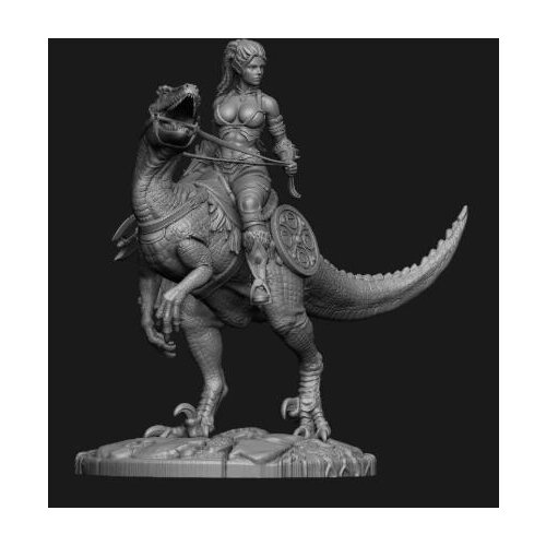 New Unassembled 1/24 75mm ancient fantasy woman warrior and dinosaur Resin Figure Unpainted Model Kit