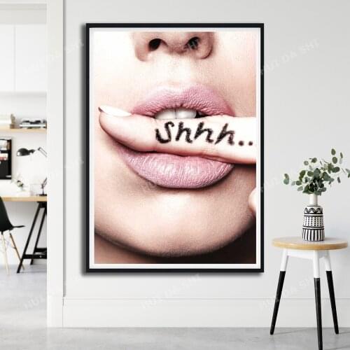 Lips Shhh Print Poster, Pink Lips Art Print, Blush Pink Art, Wall Art, Scandi Prints, Fashion Art Prints, Pink Lips Poster Art