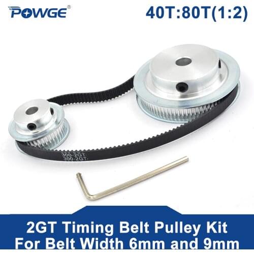 POWGE 2M/2GT 40Teeth 80Teeth Synchronous Timing Pulley bore 5-20mm Set 40T:80T 1:2 Speed Ratio for 300-2GT Belt width 6/9mm Kit