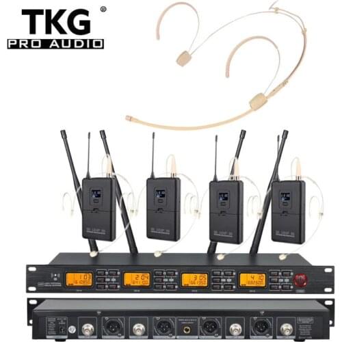 TKG 640-690MHz UR4000-H UHF wireless head mic headset microphone 4 channel wireless microphone system