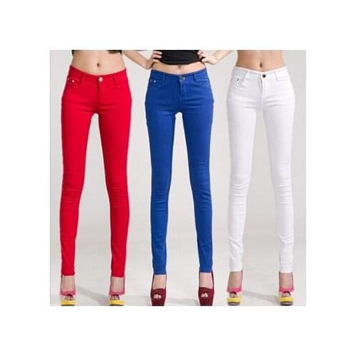 Spring New Autumn Fashion Pencil Jeans Woman Candy Colored Mid Waist Full Length Zipper Slim Fit Skinny Women Pants