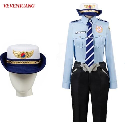 VEVEFHUANG New D.Va Hana Song Police Uniform Officer Cosplay Costume Women Uniform Police Women Halloween Cosplay Costume