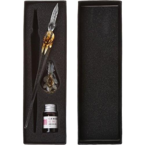 Vintage Handmade Art Elegant Crystal Floral Glass Dip Pen Sign Ink Pens Gift K5DB