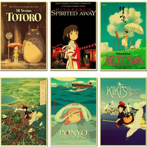 Miyazaki Hayao movie Spirited Away Tonari no Totoro Retro Laputa: Castle in the Sky Poster Vintage poster For kid room Canvas