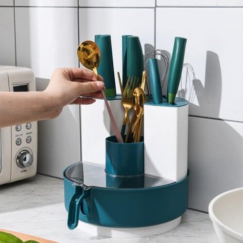 P15D 360 Rotating Storage Box Kitchen Shelf Seasoning Rack Knife Chopsticks Holder Organizer