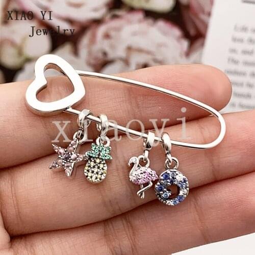 XIAOYI 2020 NEW 100% S925 ME series pink bird, pineapple, star, waves,for summer lovely love brooch girlfriends wedding female