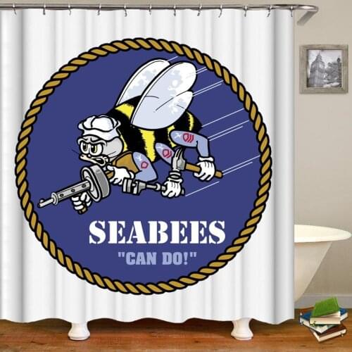 New US Navy Seabee Logo Can Do Shower Curtain Funny Seabee Bathroom Curtains Waterproof Printed Home Decor Daddy Birthday Gift