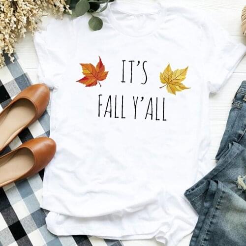 Women Lady Leaf Autumn Trend 90s Thanksgiving Halloween Print Tshirt Female T Tee Womens Shirt Clothes Top Graphic T-shirt