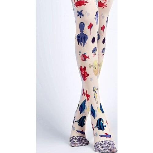 Womens Seaworld Printed Velvet Tights for Spring & Autumn