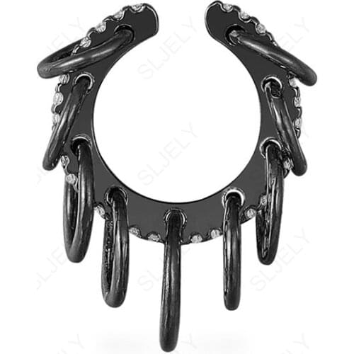 SLJELY Fashion Puck Rock 925 Sterling Silver Dark Grey Multi Loops Ear Bone Cuff Zircon Clip Earring 1pc for Women