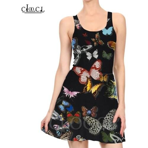 CLOOCL 3D Print Fashion Funny Butterfly Feather Pattern Harajuku Women Anime Gown Logo Girl Clothing Sleeveless Dress