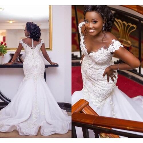 Charming Off the Shoulder Mermaid Wedding Dresses with Beads Sweep Train Lace Appliques Vestidos De Novia Bridal Gowns