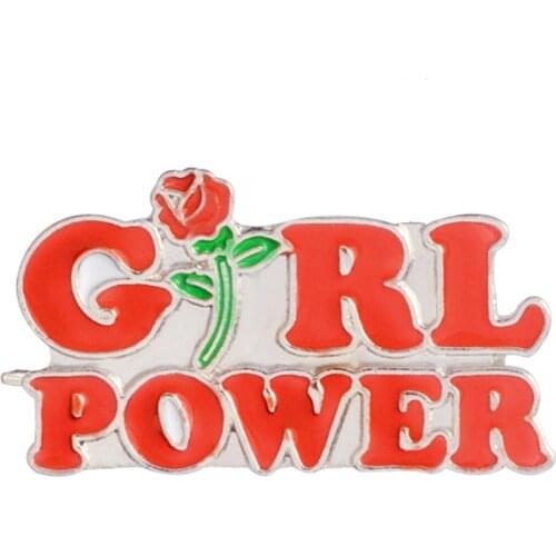 GIRL POWER Badge Pin Simple Fashion Red Rose Enamel Metal Brooch Feminism Trendy Cute Costume Backpack Jewelry Accessories Gift