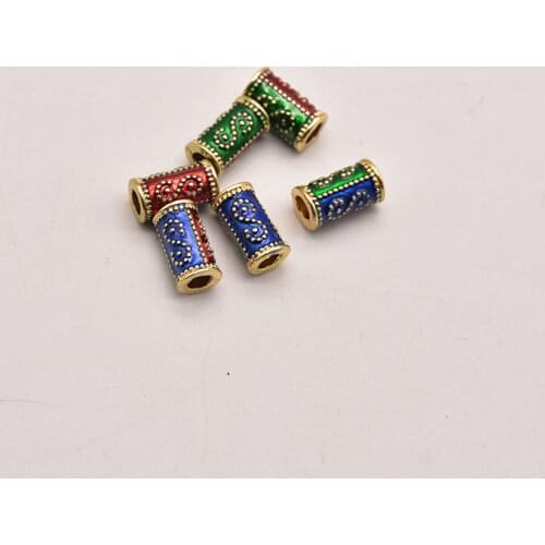 1pcs/lot 6*12mm Cloisonné Style Handmade Barrel Beads Gold-plated Brass Jewelry Found That There are Spacer for Earrings JA0487