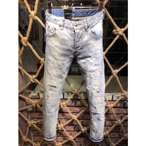 2021 Fashion Trend DSQ2 Ripped Paint Dot Motorcycle Jeans For Men *9326