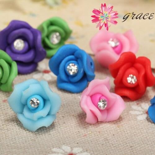 25pc/lot 13mm 3d Accessories Polymer Clay Rose Flower Beads Mixed Fit Diy Cell Phone Decoration Children Handmade Materials