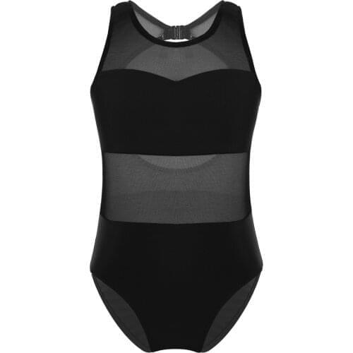 New Kids Girls Ballet Leotard Sleeveless Mesh Splice Cutout Back Dance Bodysuit Gymnastics Jumpsuit Ballet Tutu Dancerwe SZ 6-14