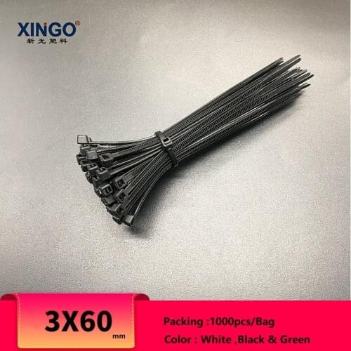 Free Shiping 60mm 1000pcs Self-locking Nylon Cable Ties White Black Plastic Zip Tie 18 lbs Approved Loop Wire Wrap2.4inZip Ties