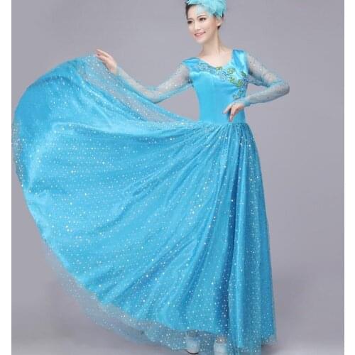 Free ship women ladies pink/yellow/blue flower embroidery sequined dress event Dresses fairy dressparty dance stage performance