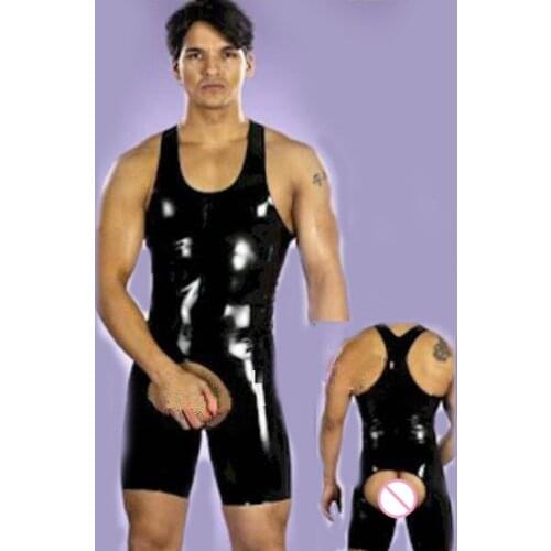Mens Sexy Latex Bodysuit Rubber Straitjacket Costume PVC Catsuit Sexy Jumpsuit Gay Male Fetish Faux Leather Bondage Lingerie