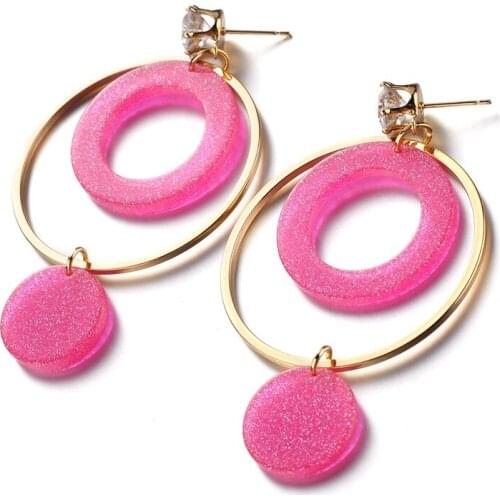 Bohemian Acrylic Glitter Earrings For Women Multicolor Acrylic Dangle Big Loop Earrings Fashion Jewelry Wholesale Gift
