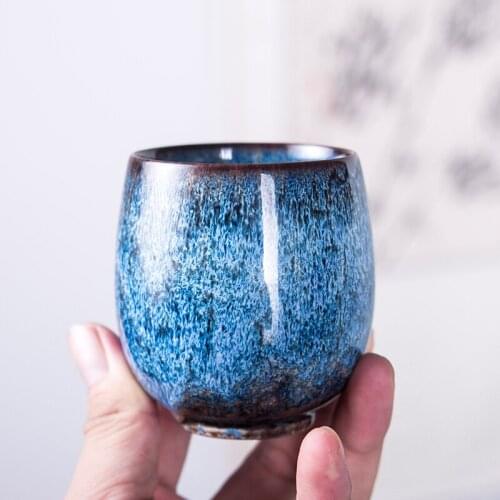 Japanese large single tea cup vintage rough pottery household ceramic Chinese Kungfu teacup 2pcs