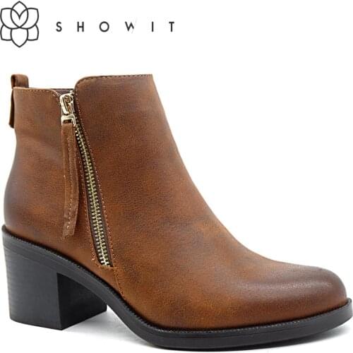 Boots women ankle basic footwear womens shoes high heels shoes side zipper Middle heel Europe style ankle boots winter shoes