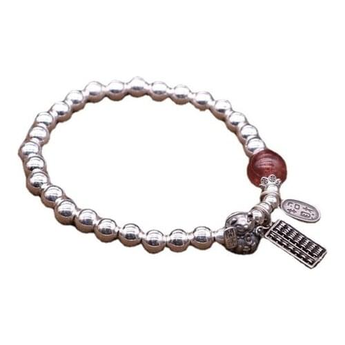 S925 sterling silver bead single ring bracelet tassel square flower pendant bracelet free shipping