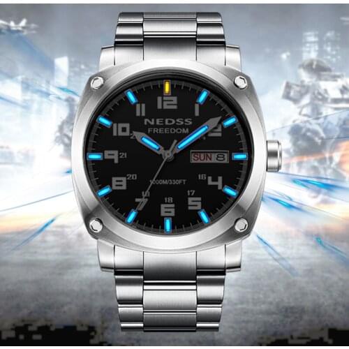 Luxury brand NEDSS Mens Analog Calendar Automatic Mechanical Watch Military Tritium Gas Super Bright Luminous for 25 years