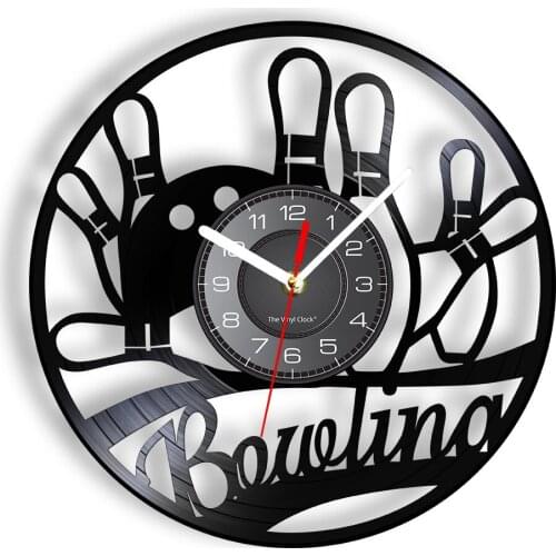 Bowling Inspired Vinyl Record Clock For Bowling Alley Skittle Sports Home Decor Hanging Wall Watch Gutterball Accessories Gift