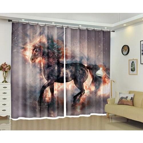 Black fire horse Curtain Luxury blackout 3D Window Curtain Living Room kids Bedroom Cortina Drapes Rideaux Customized pillowcase
