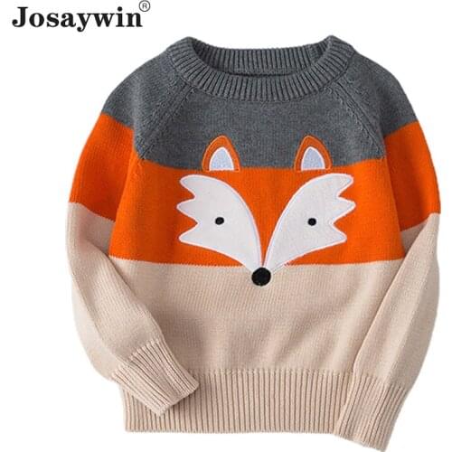 Children Jumpers Sweater Baby Kids Boys Sweaters Knitted Sweater Kids Pullover O-Neck Cartoon Fox Soft Autumn Sweater For Girs
