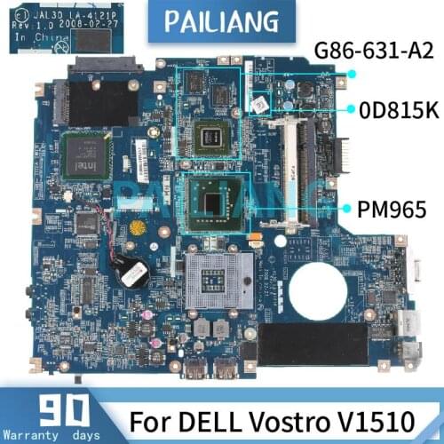 For DELL Vostro V1510 Mainboard CN-0D815K LA-4121P G86-631-A2 PM965 Laptop motherboard DDR2 tested OK