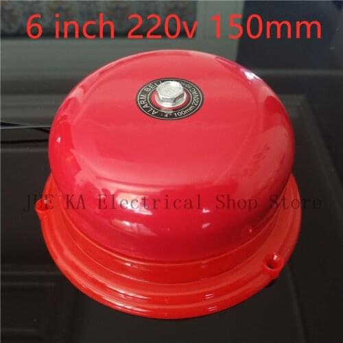 AC 220V 150mm 6 inch Dia Schools Fire Alarm Round Shape Electric Bell Red