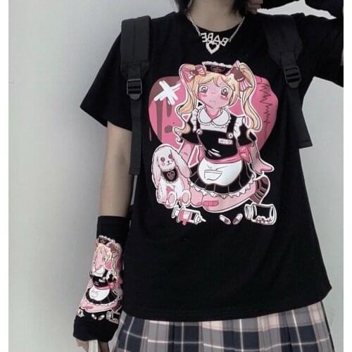 Sweet Punk T-shirt Women Summer 2021 Korean Japanese Harajuku Style Hot Anime Print Loose Student Short Sleeve Shirt
