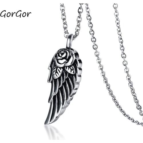GorGor 2020 Trendy Classic Titanium Steel Rose Flower Wing Openable Pendant Necklace for Fashion Women Jewelry Gift PN962