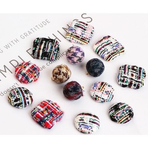 Diy handmade jewelry making 50pcs/lot color pattern print geometry square/rounds shape flatback Cloth buckle earring pendants