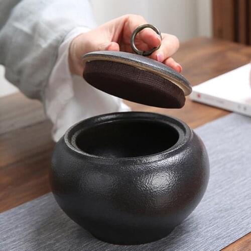 Black Pottery Tea Caddy High-Capacity Candy Packaging Box Kitchen Storage Tank Coffee Sealed Cans Salt Sugar Spice Jar Nut Box