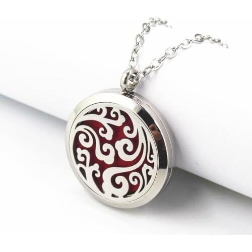 Hot selling Aroma Essential Oil Diffuser 316 Stainless Steel 30mm Sea wave Floating Lockets Pendant Necklaces Jewelry