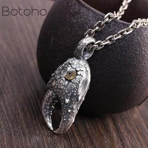 Sterling Silver 990 Vintage Money Crab Pendant for Men Fashion Crab Pliers Necklace Pendant Auspicious Good Luck Jewelry