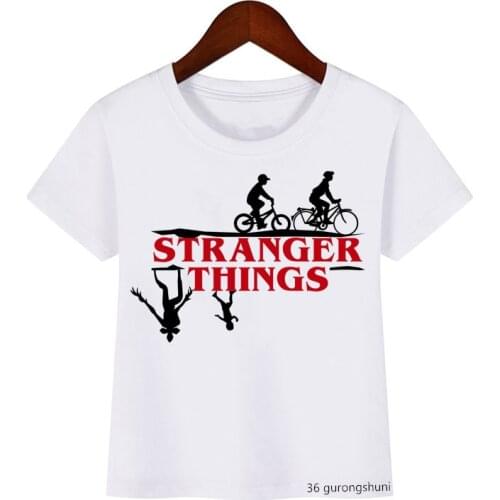 2021 hot sale girls t shirt stranger things upside down printed t-shirt boys short sleeve harajuku tops white casual kids tshirt