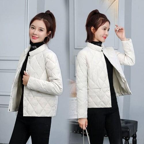Fashion Short Cotton Padded Argyle Jackets Women Quilted 2021 Autumn Winter New Stand Neck Warm Single Breasted Solid Thin Coats