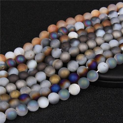 Natural Stone Colorful Matte Frosted Cracked Agates Beads 6 8 10mm Round Loose Spacer Beads for Jewelry Making DIY Bracelet 15"